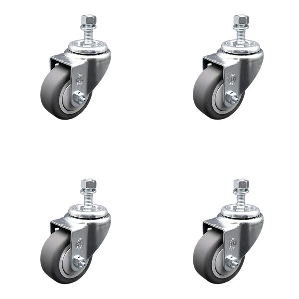 3.5 Inch SS Thermoplastic Rubber Wheel Swivel 1/2 Inch Threaded Stem Caster Set